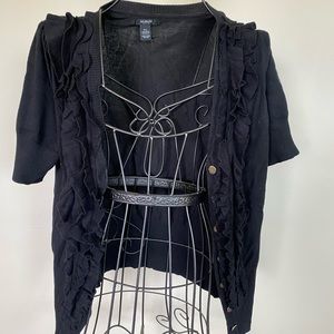 Alfani Black Short Sleeve Ruffle Cardigan